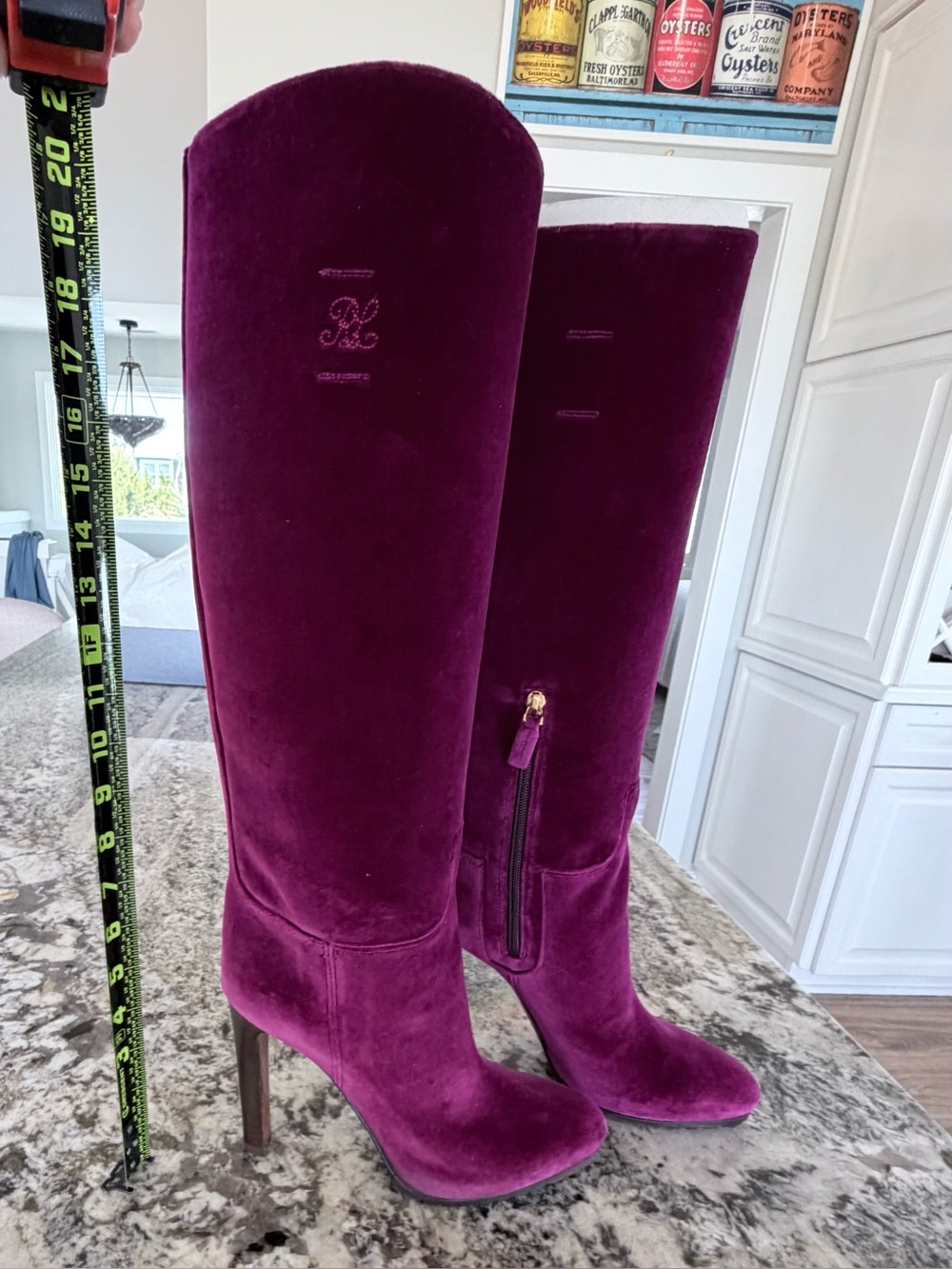 Ralph Lauren Plum Velvet Knee-High Stiletto Boots